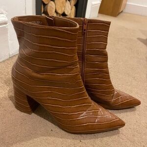 Dorothy Perkins Tan Croc-Patterned Ankle Boots